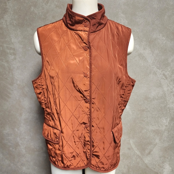 Talbots Flannel Lined Quilted Orange Vest Size Large - Picture 3 of 12